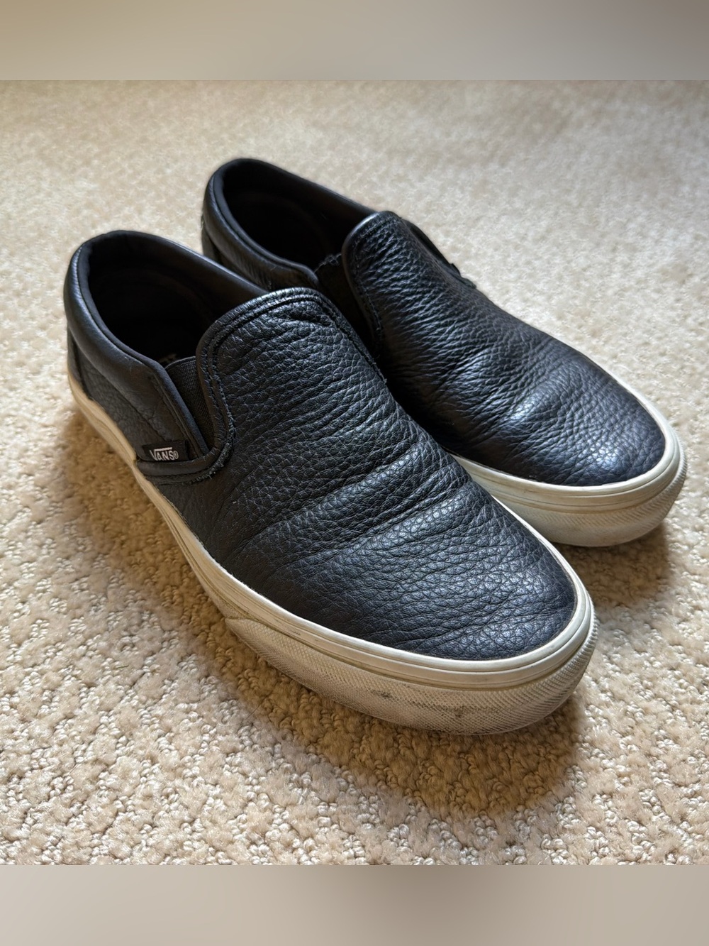 Vans Classic Slip-On Leather Sneakers - Pebbled Black